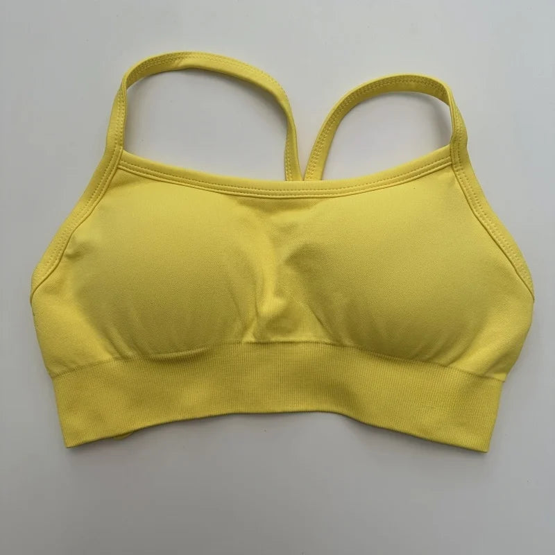 Seamless Padded Yoga Top with Medium Support for Fitness Women's Backless Sports Bra Milanni Fashion Yellow L