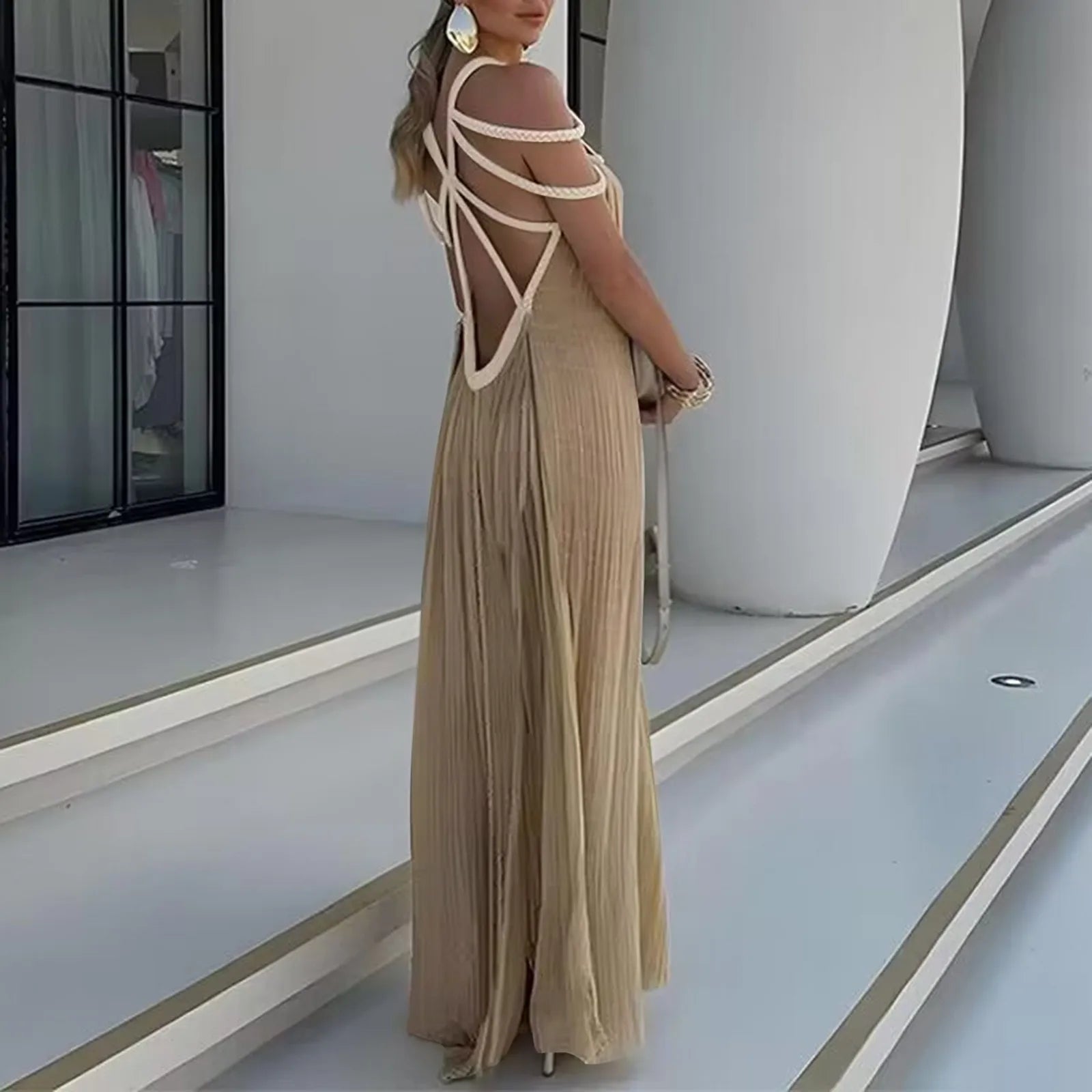 Women Spring Off-Shoulder Elegant Solid Long Dresses Maxi Dress Milanni Fashion   