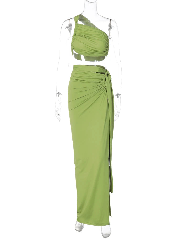 Women 2 Piece Set Summer Irregular Backless Tank Tops+Wrapped Split Skirts Matching Clubwear  Milanni Fashion   