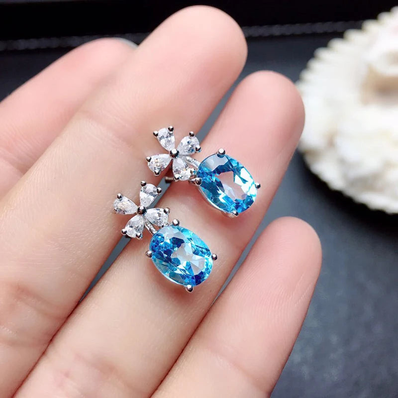 Fancy Sky Blue Stone Flower Earrings for Women Exquisite Daily Wear Statement Jewelry Milanni Fashion