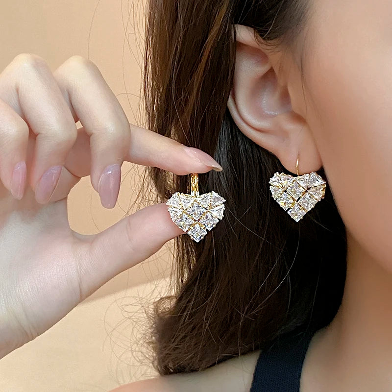 Fashionable 14K Gold Plated Luxury Zircon Heart Earrings for Women Elegant Designer Jewelry Milanni Fashion