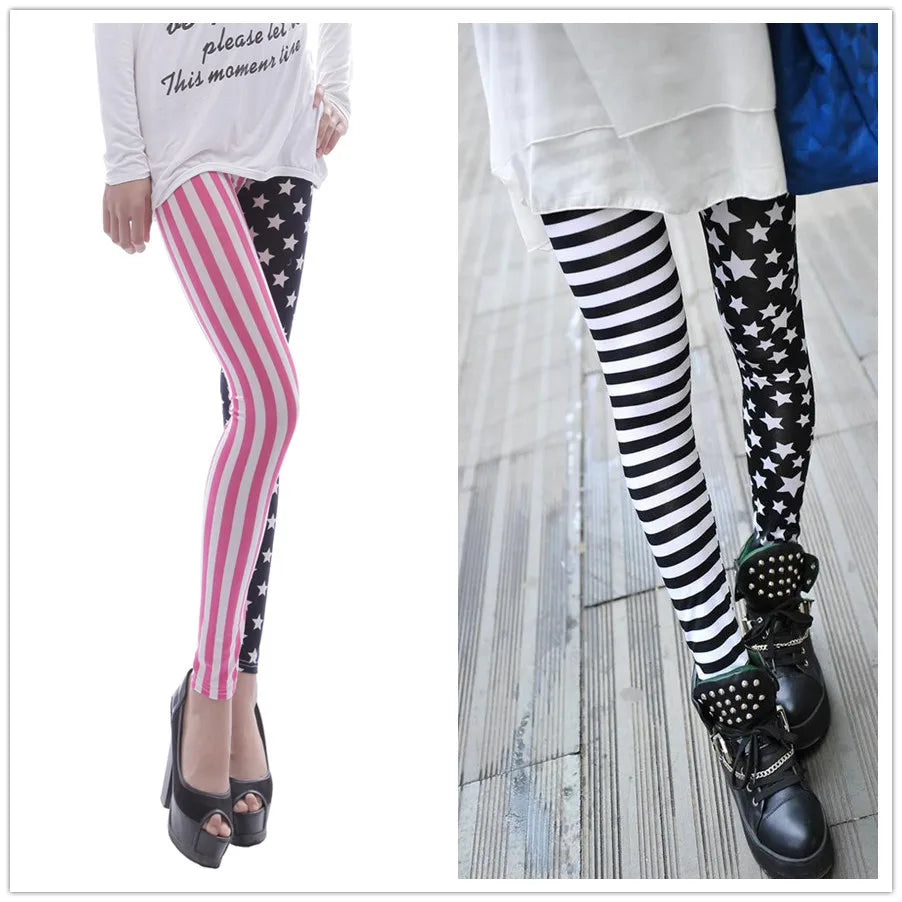 Star Print Jeggings Elastic Waist Striped Cropped Leggings Stylish Pencil Pants for Women Fashionable Fit Milanni Fashion