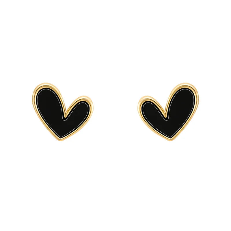 Cute Black White Love Heart Small Stud Earrings Delicate Enamel Heart Women's Fashion Jewelry Milanni Fashion