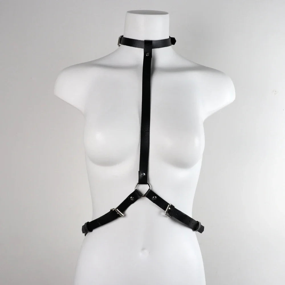 Sexy PU Leather Harness Collar Bondage Bra Body Cage Straps Belts Erotic Fun Clothing for Women Milanni Fashion