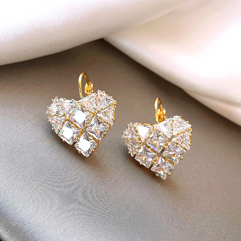 Fashionable 14K Gold Plated Luxury Zircon Heart Earrings for Women Elegant Designer Jewelry Milanni Fashion Gold