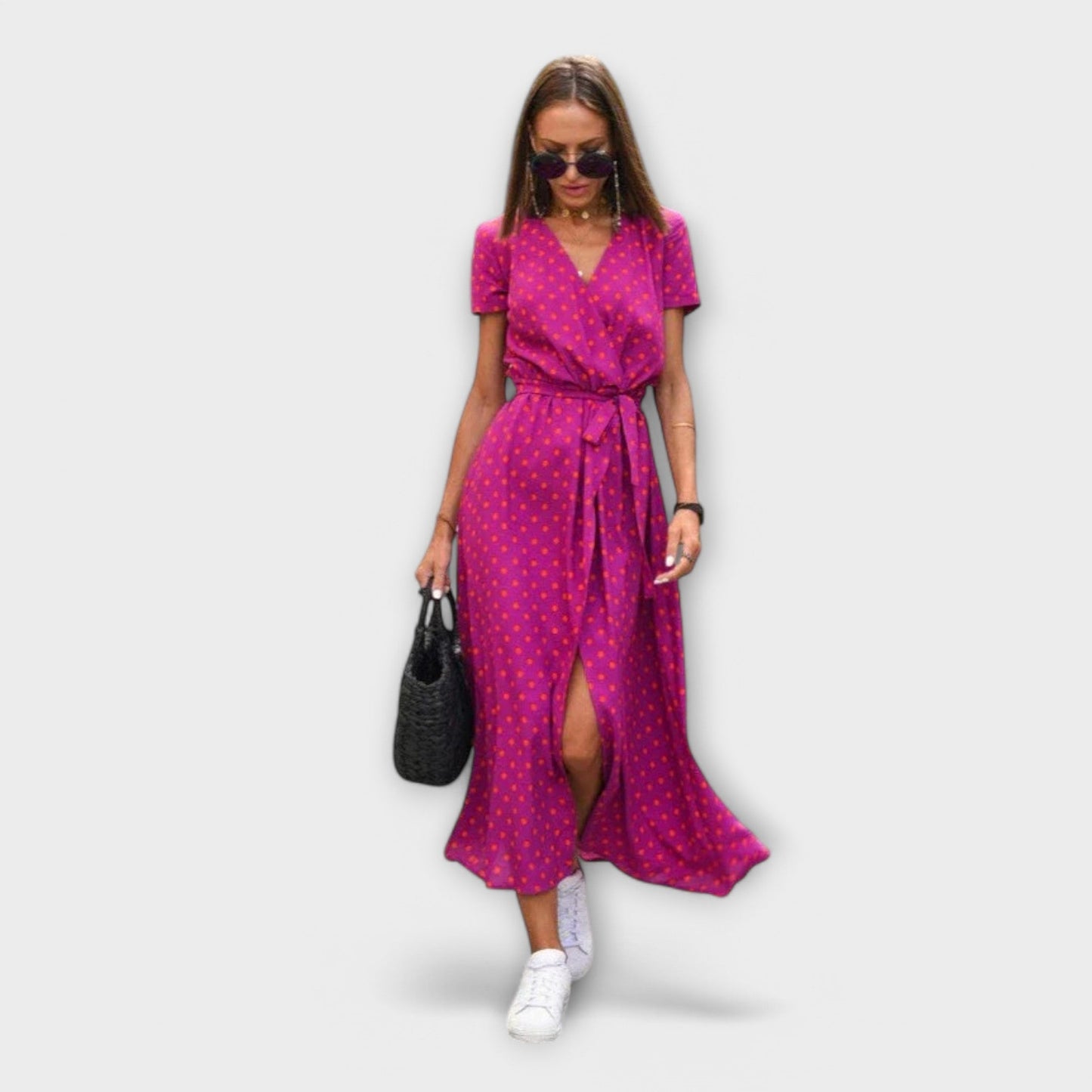Renate | Women's Casual Long Dress with V-Neck and Belt