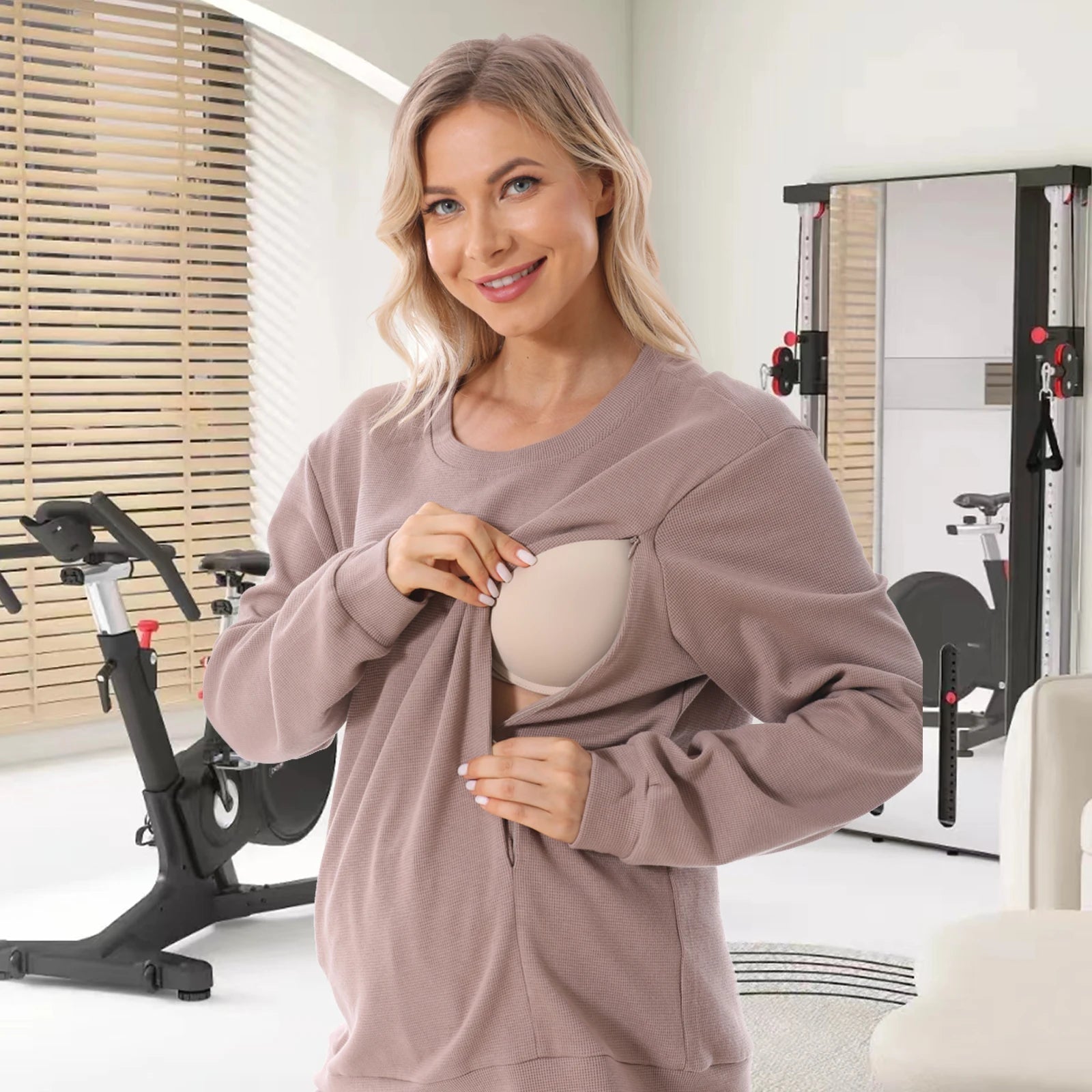 Maternity Waffle Breastfeeding Sweater Hoodie Casual Pregnancy Top for Women Comfortable Wear Milanni Fashion