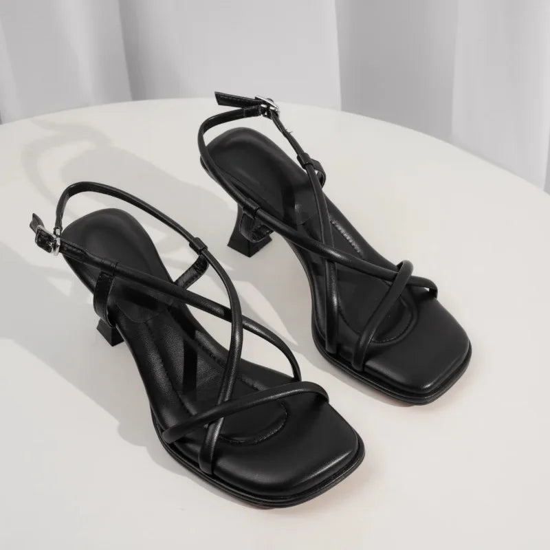 High Heels Cross Strap Comfort Sandals Elegant Women's Footwear Stylish Stylish Summer Shoes Milanni Fashion Black 40