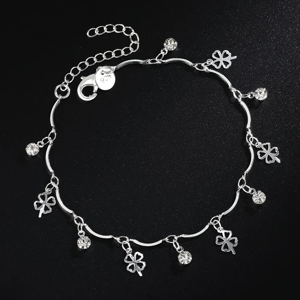 925 Sterling Silver Four-Leaf Clover Zircon Chain Bracelet Fashion Jewelry for Women Milanni Fashion