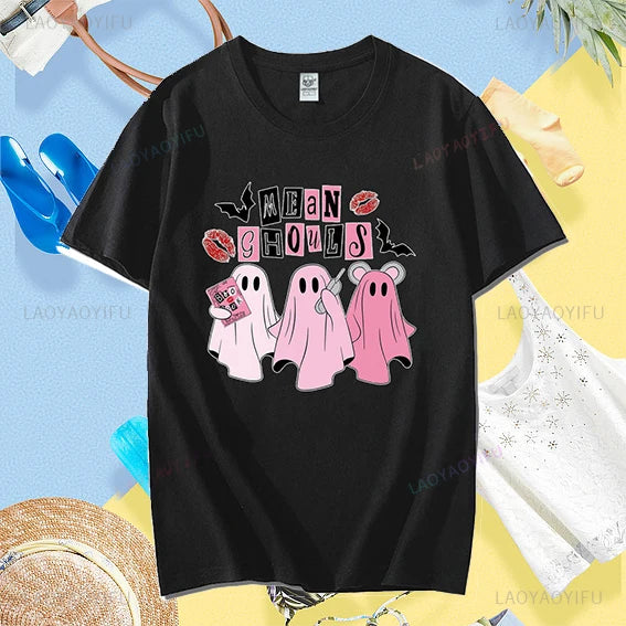 All Saints Day Kawaii Cartoon Trick or Treat Graphic T-shirt for Women Funny Halloween Tee Milanni Fashion