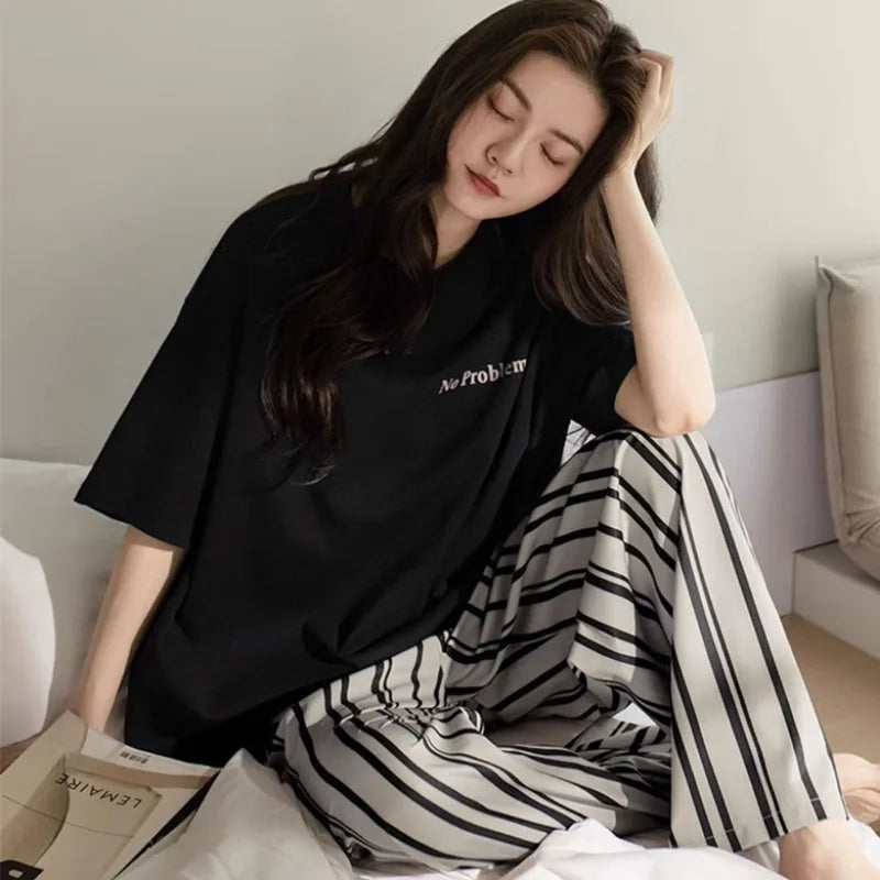 Short-Sleeved Shirt and Pants Suit Comfortable Nightwear Loungewear Set for Women Milanni Fashion