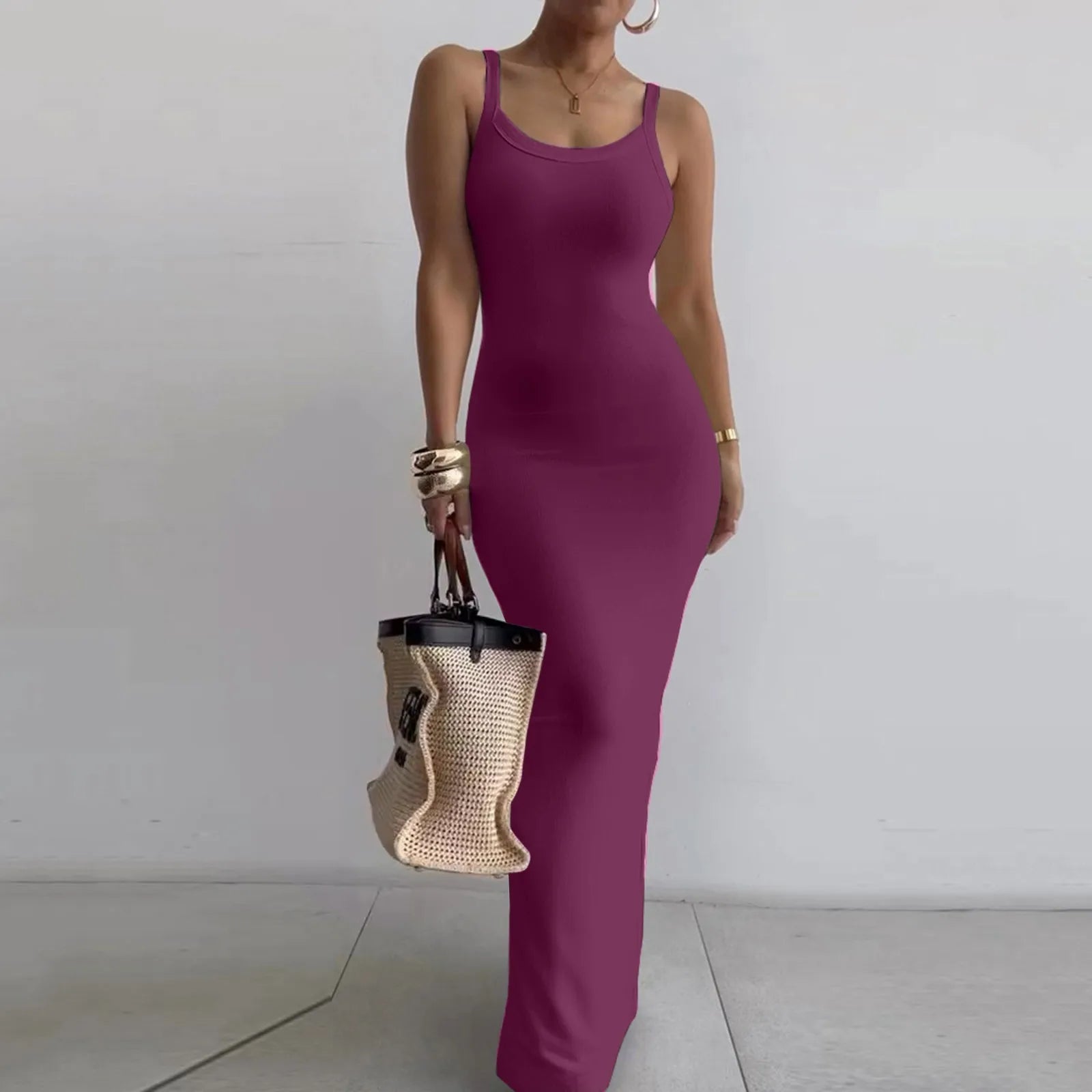 Women's Bodycon Maxi Dress Summer Sleeveless Long Dress For Beach Midi Dress Milanni Fashion Purple S CHINA