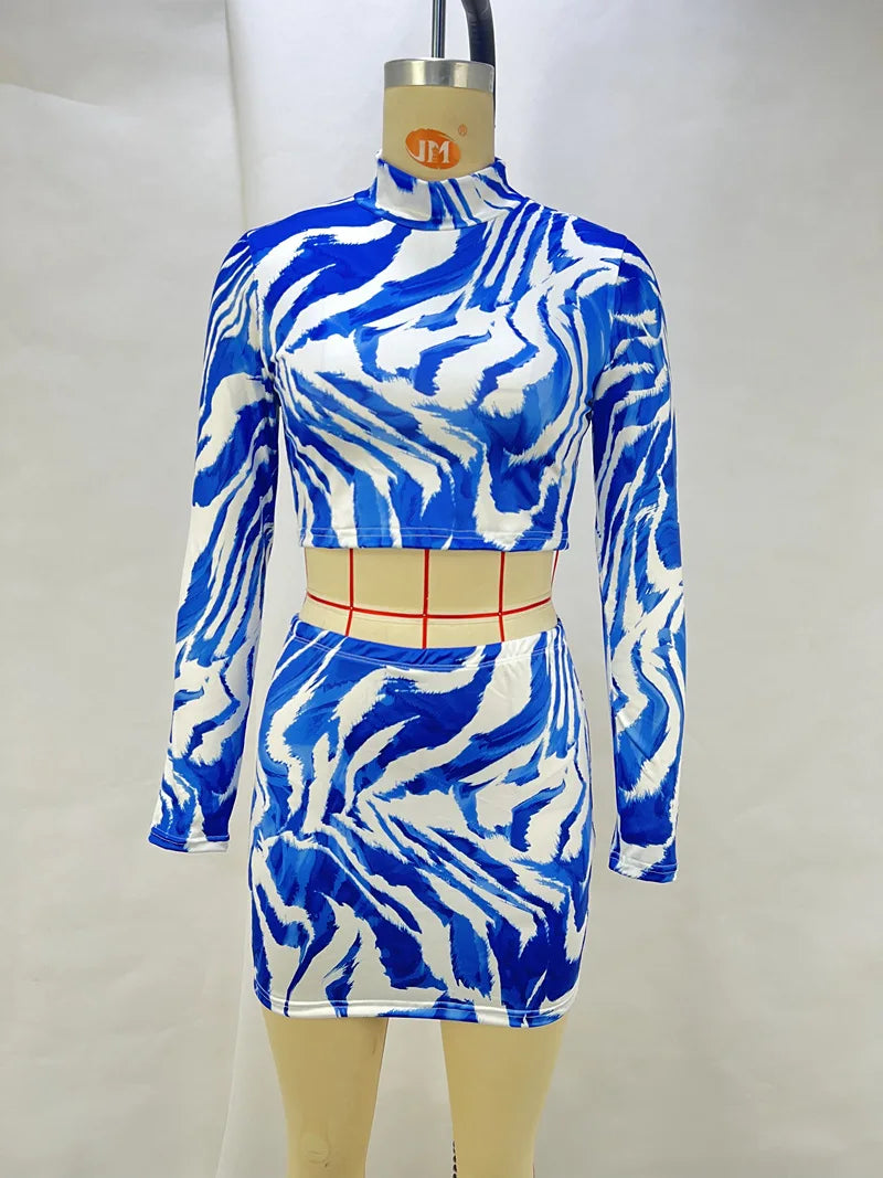 Graphic Print Buttoned Shirt & Striped Asymmetrical Skirt Women's 2-Piece Set  Milanni Fashion   