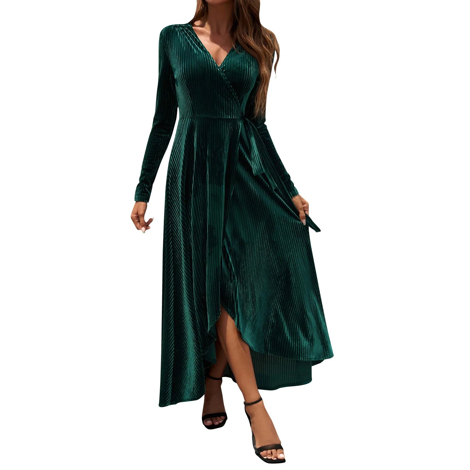 Sexy Slim Fitted Temperament Irregular Hem High Waist Evening V-neck Slit Long Dress  Milanni Fashion   