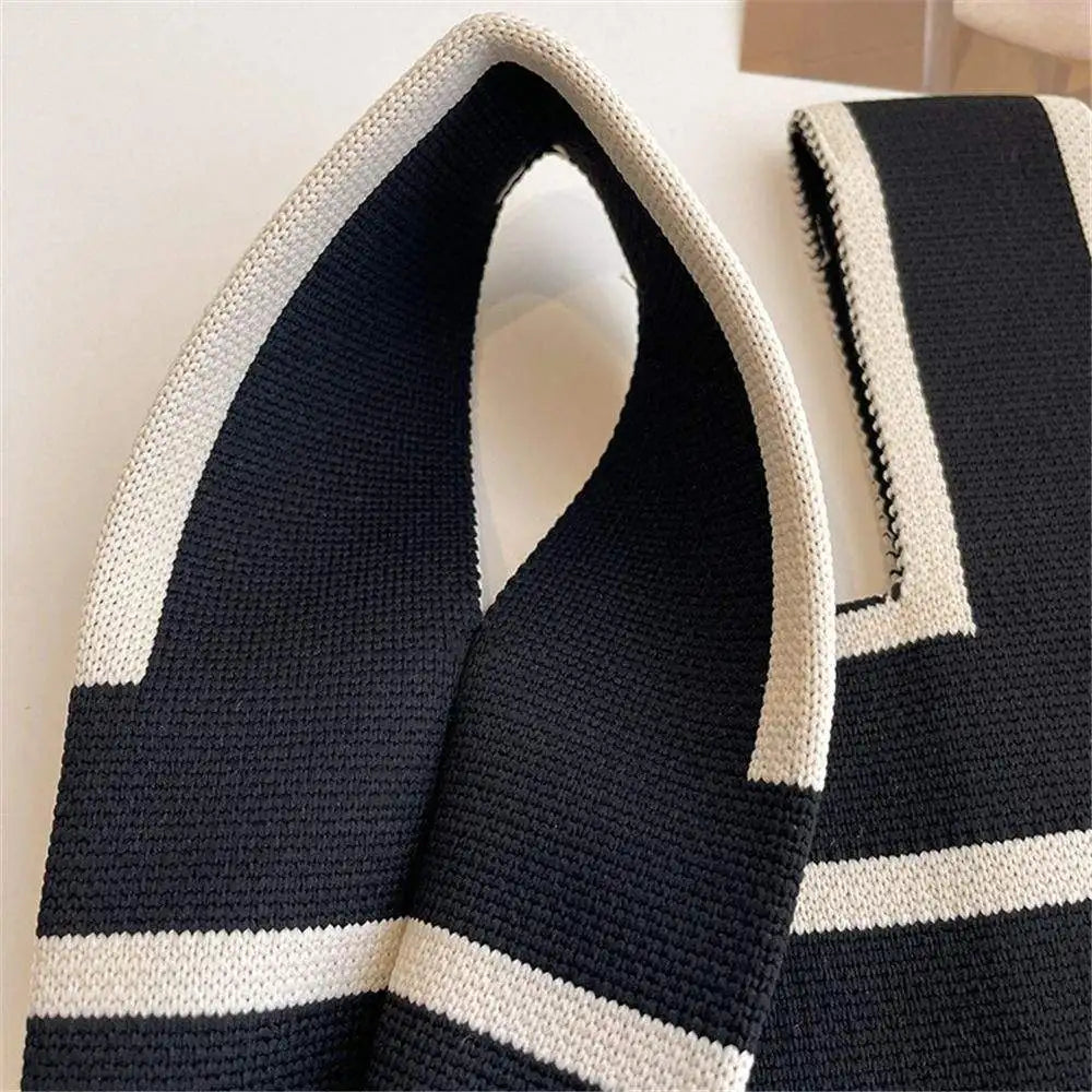 Casual Shopping Stripe Knit Tote Bag High Quality Eco-Friendly Fashionable Reusable Handbag Milanni Fashion