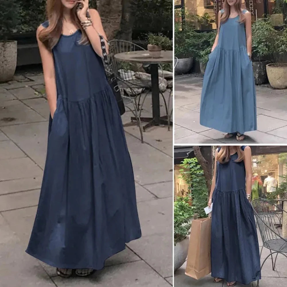 Women Cotton Linen Loose Long Maxi Dress - Elegant Maxi Dress Maxi Dress Milanni Fashion   