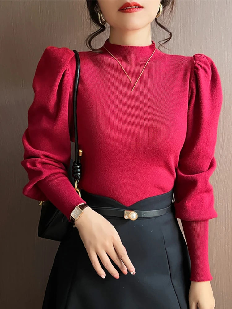 Autumn Winter Sweater Turtleneck Slim Fit Basic Pullovers Fashion Knit Top  Milanni Fashion Red One Size 