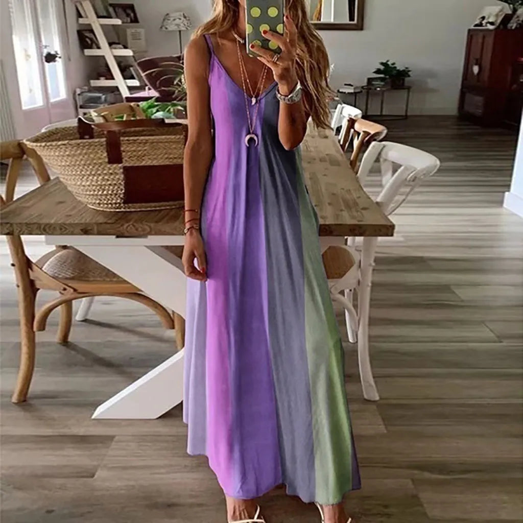 Women Gradient Print Summer Casual Long Dress Maxi Dress Milanni Fashion Purple S United States