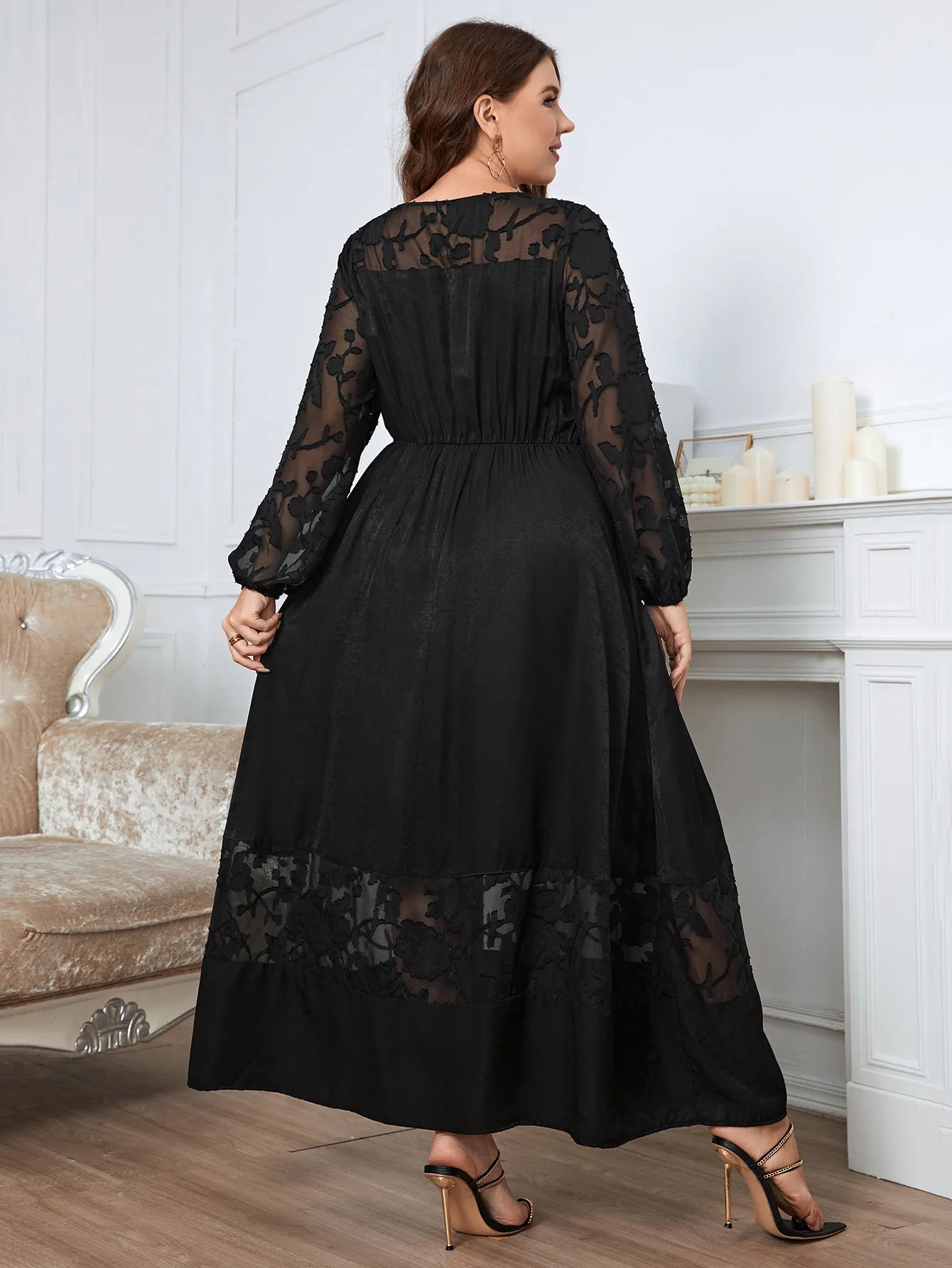 Plus Size Lace Dress For Women Sexy Long Sleeves Robe Maxi Solid Color Dress Autumn Gown Maxi Dress Milanni Fashion   