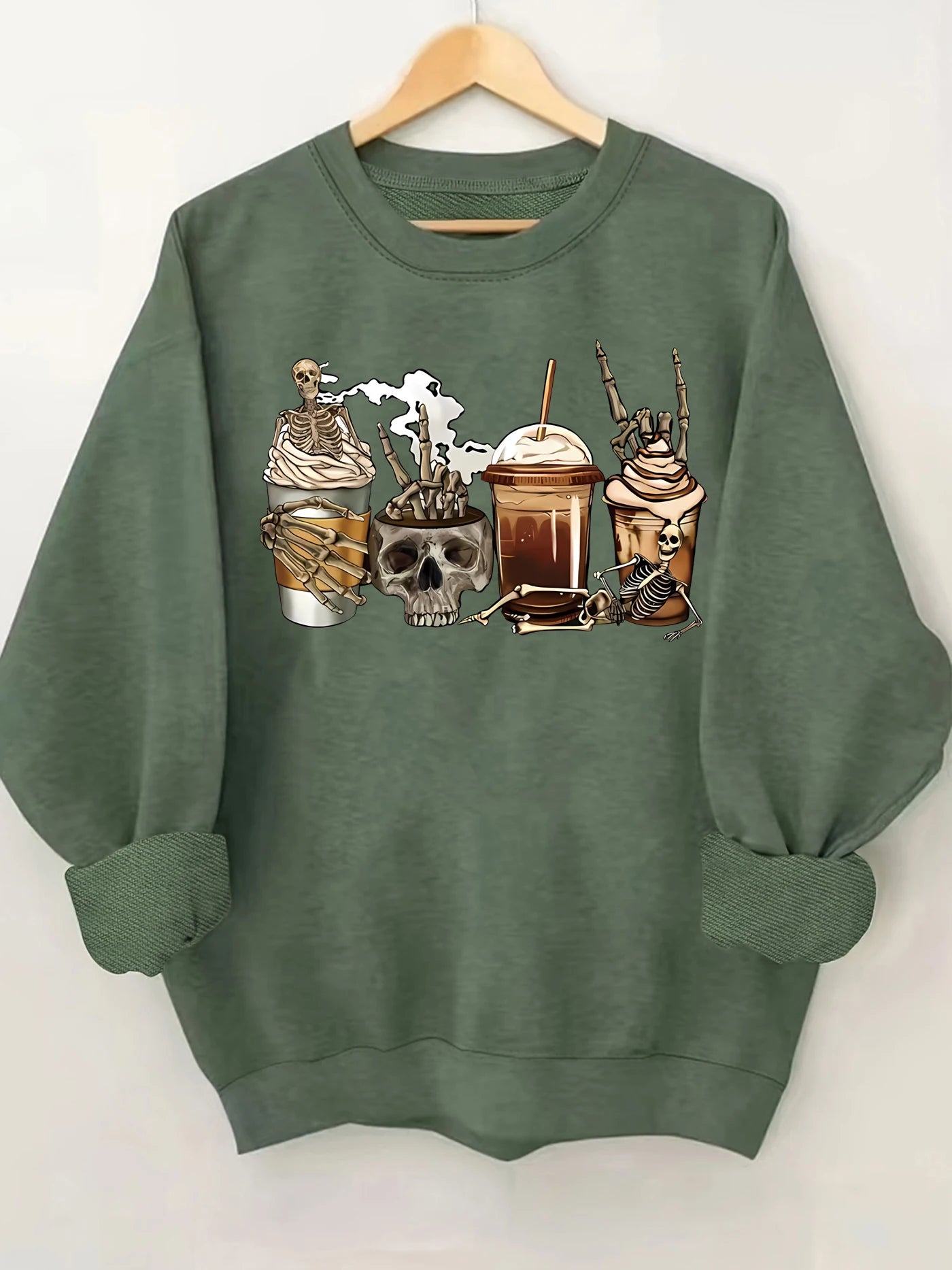 Halloween Print Sweatshirt, Crew Neck Casual Sweatshirt for Winter & Fall  Milanni Fashion army green XXL 