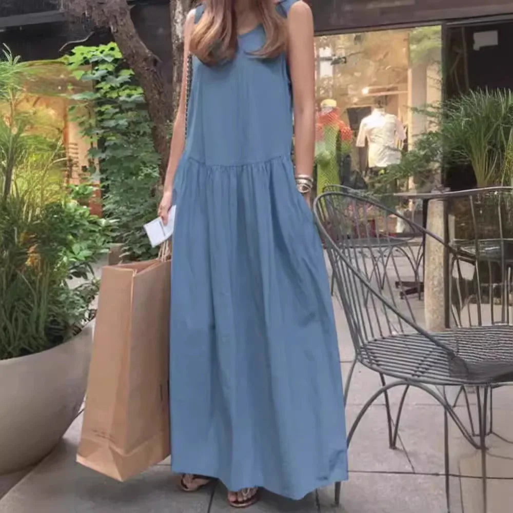 Women Cotton Linen Loose Long Maxi Dress - Elegant Maxi Dress Maxi Dress Milanni Fashion   