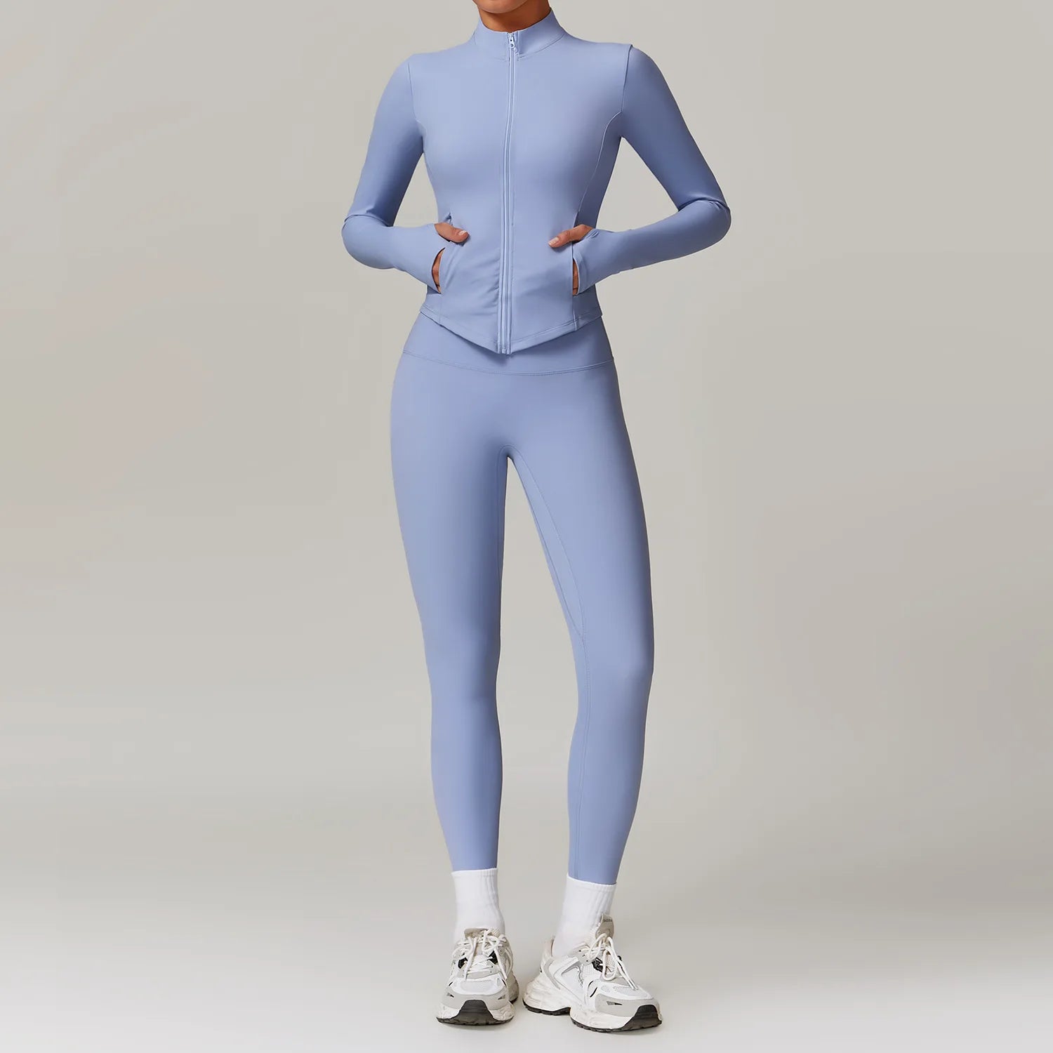 Yoga Suit Women Gym Set Running Workout Sportswear Female Long Sleeve Tracksuit  Milanni Fashion Light Blue Set-1 M CHINA