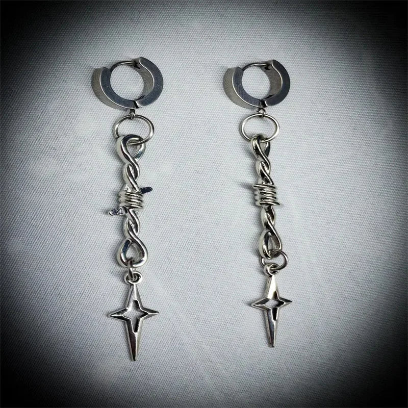 Gothic Grunge Star Cross Barbed Wire Earrings Y2K Goth Style Jewelry Gift for Women Fashion Accessory Milanni Fashion