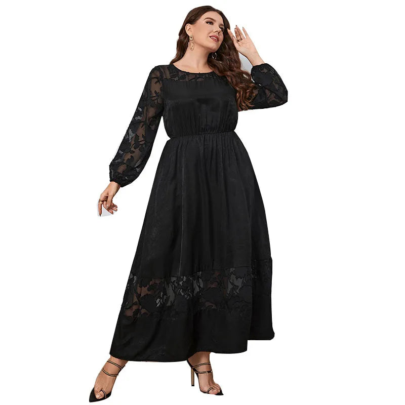 Plus Size Lace Dress For Women Sexy Long Sleeves Robe Maxi Solid Color Dress Autumn Gown Maxi Dress Milanni Fashion   