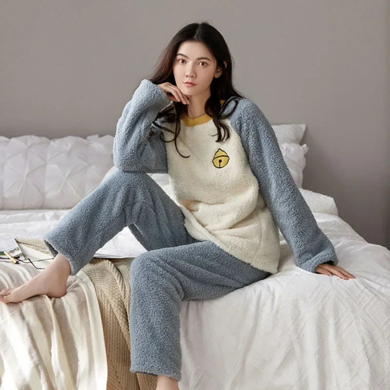 Thickened Warm Flannel Sleepwear Coral Velvet Pajamas Loungewear Set  Milanni Fashion Gray XXL(70-80kg) 