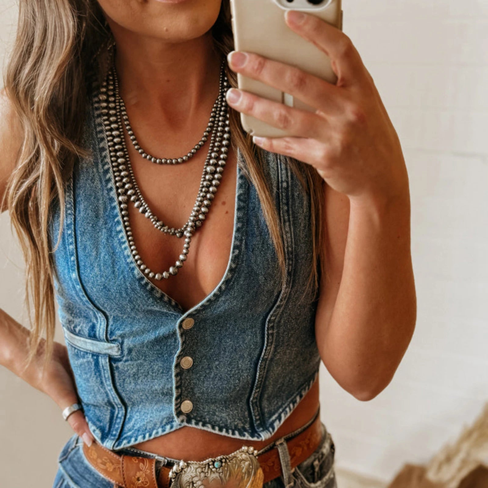 Vintage Denim Vest Button Down Tie Up Sleeveless Slim Jean Crop Tank Top for Women Stylish and Trendy Milanni Fashion