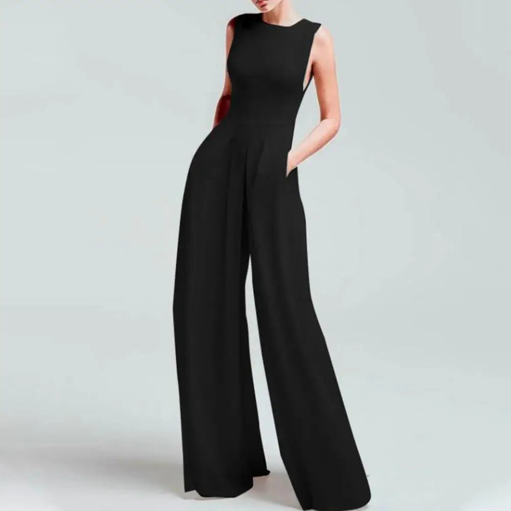 Sleeveless Wide Leg Jumpsuit with High Waist Pockets Stylish Commute Outfit Comfortable Women's Wear Milanni Fashion