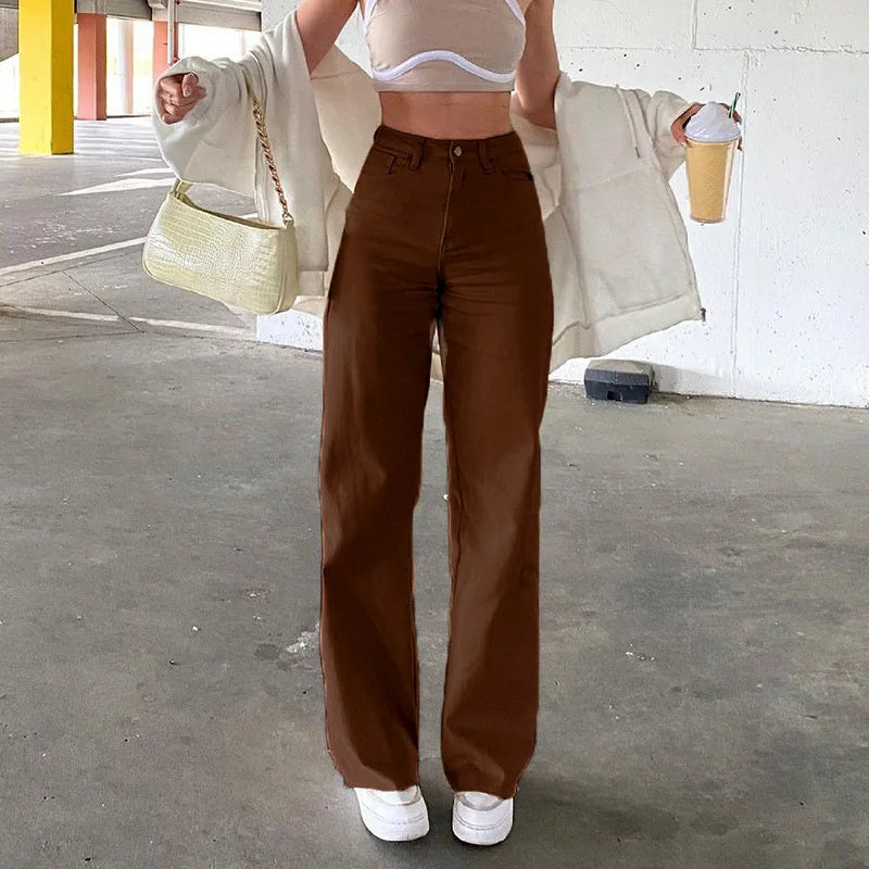 Casual High Waist Jeans Vintage Streetwear 90s Straight Pants for Women Trendy Retro Fashion Bottoms Milanni Fashion Brown L CHINA