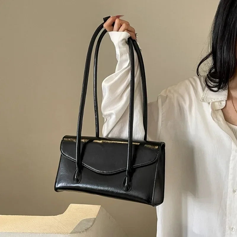 PU Solid Square Fashion Shoulder Bag Hasp Simple Versatile High Quality Commuting Handbag for Women Milanni Fashion