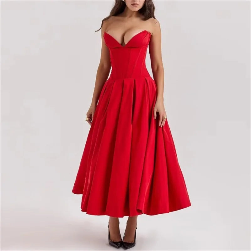 Sexy Tube Top Fishbone Waist Slimming Dress Fashionable High-End Temperament Long Skirt Maxi Dress Milanni Fashion   