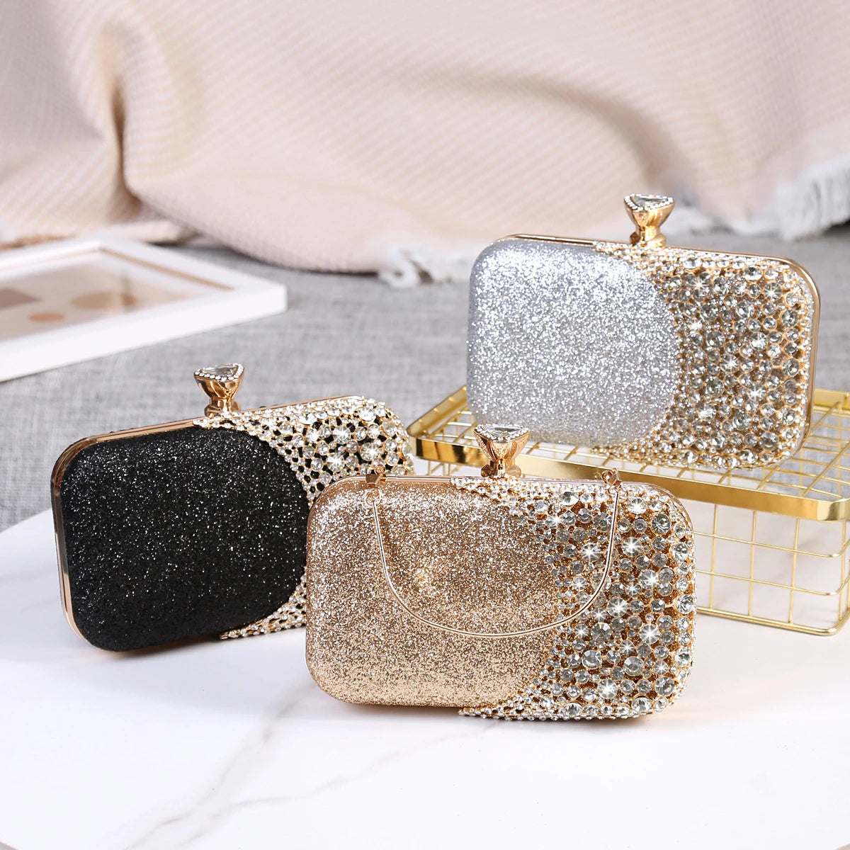 Rhinestone Hollow Out Crystal Evening Bag Luxury Party Clutch Purse Women Fashion Handbag Milanni Fashion