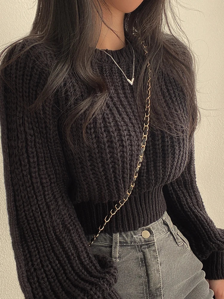 Autumn And Winter Pink Puff Sleeve Soft Waxy Season Fashion Loose Pullover Knitted Top  Milanni Fashion   