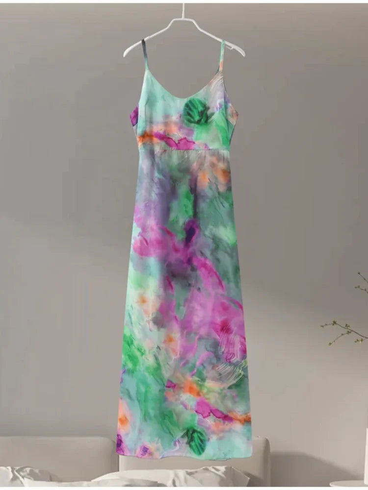 Elegant Tie Dye Long Dress Women Backless Party Dress 2024 Fashion Maxi Dress Milanni Fashion   