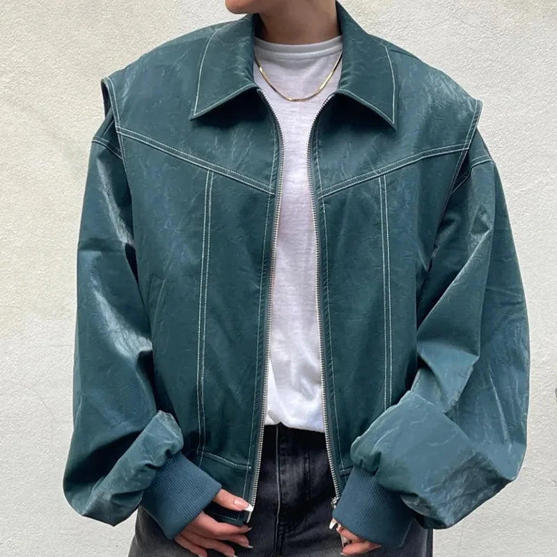 Women's Personalized Street Color Collision Splicing Jacket for Autumn and Winter Fashion Outerwear Milanni Fashion Green XL United States