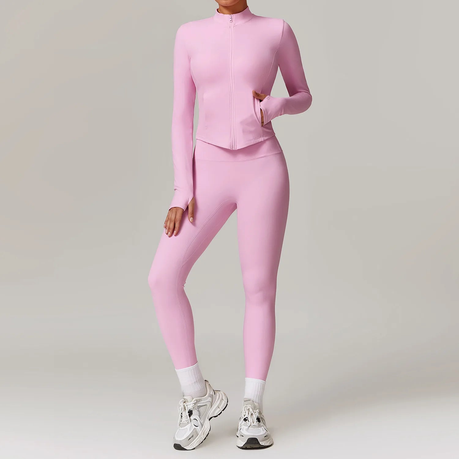 Yoga Suit Women Gym Set Running Workout Sportswear Female Long Sleeve Tracksuit  Milanni Fashion Sakura Pink Set-1 M CHINA