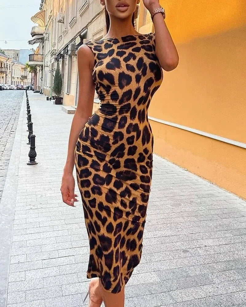 Sexy Leopard Print Dress Backless Sheath Bodycon Fashion Prom Gown Elegant Party Dress for Women Milanni Fashion