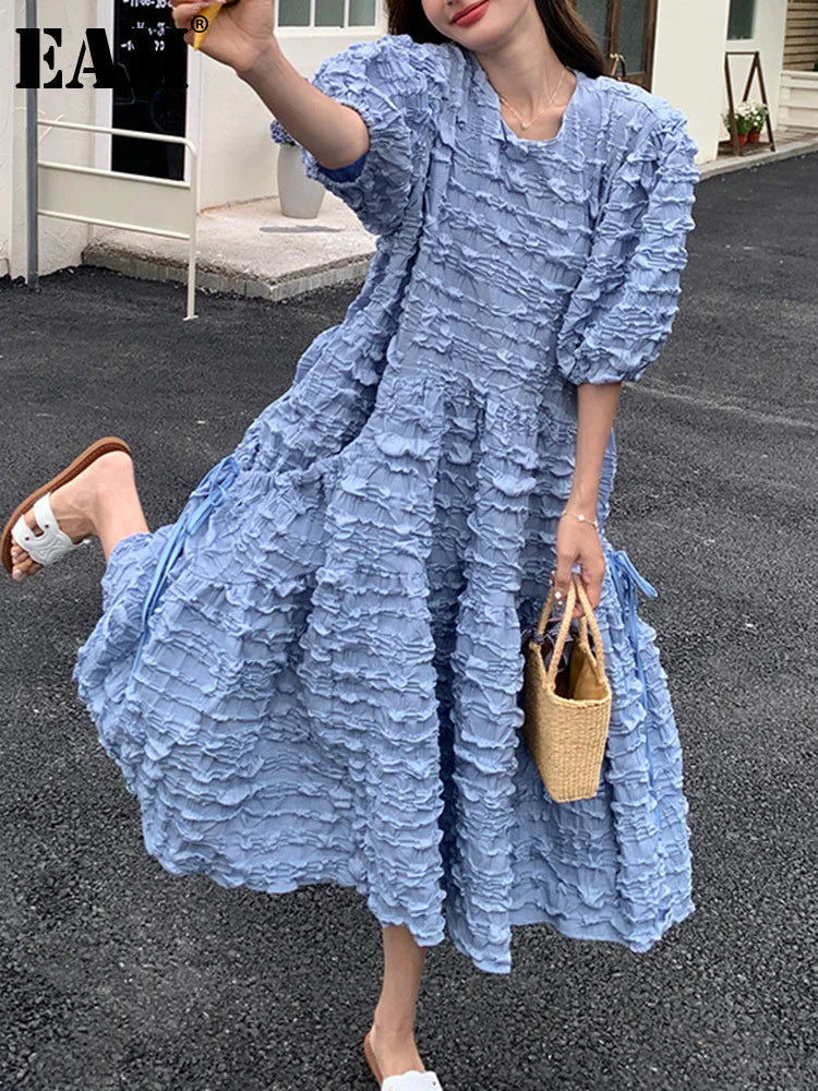 Asymmetric Bandage Elegant Dress Women New Round Neck Long Sleeve Loose Fit Fashion Tide Spring Autumn 2024 Maxi Dress Milanni Fashion   