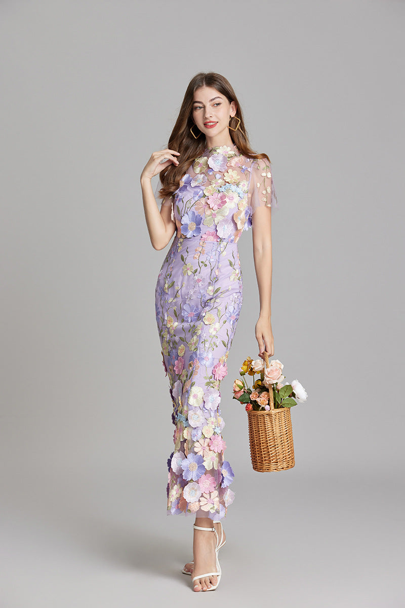 Verena | Women's Sheer Maxi Dress with Blumenstickerei