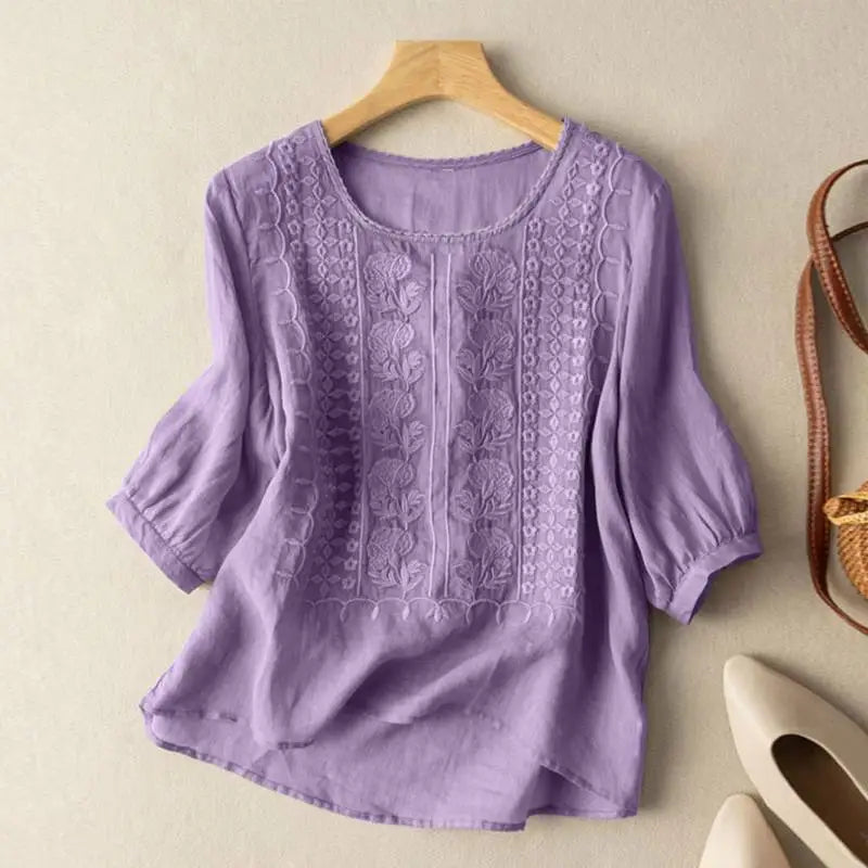 Camille | Floral relaxed blouse with artisan embroidery and easy comfort