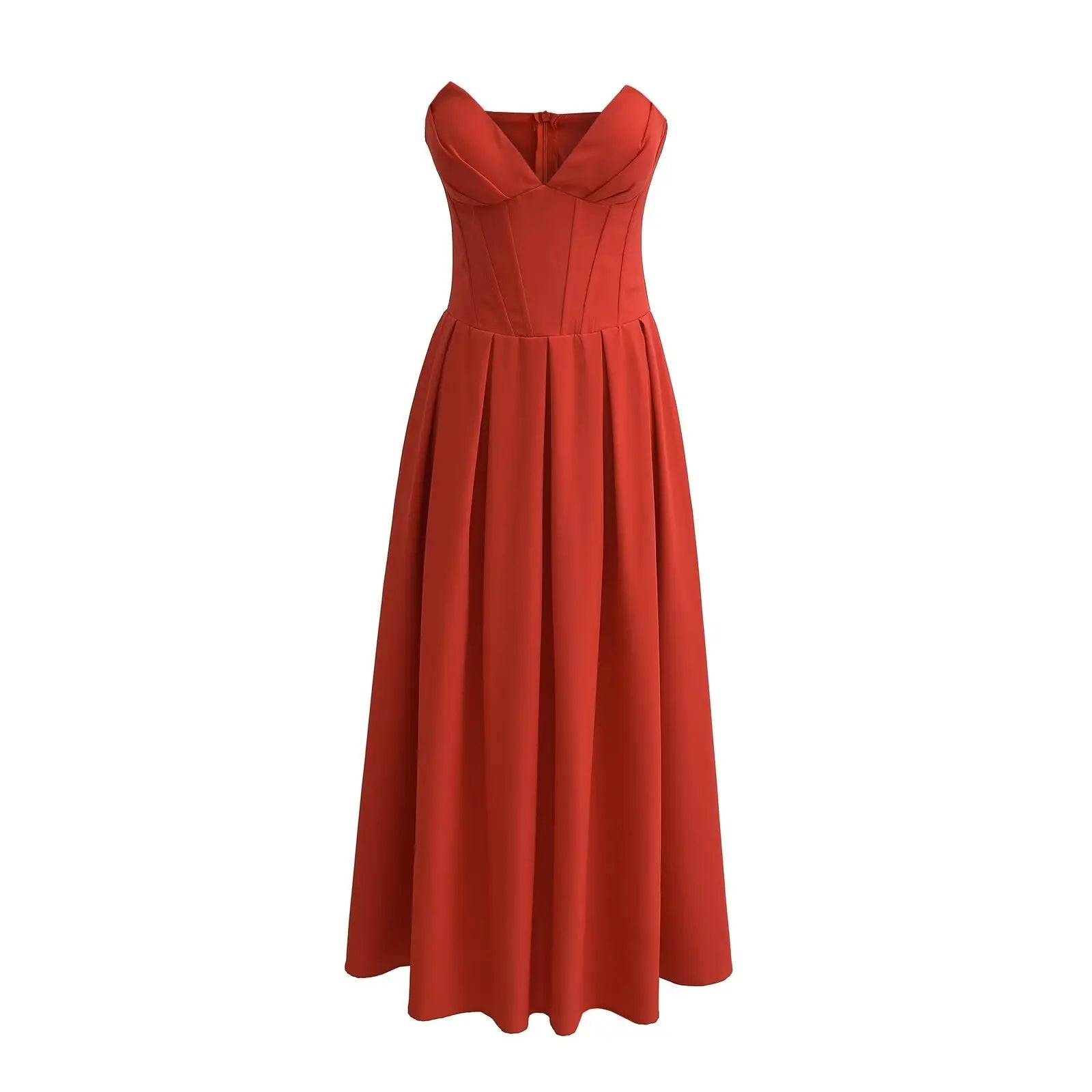 Sexy Tube Top Fishbone Waist Slimming Dress Fashionable High-End Temperament Long Skirt Maxi Dress Milanni Fashion red L 