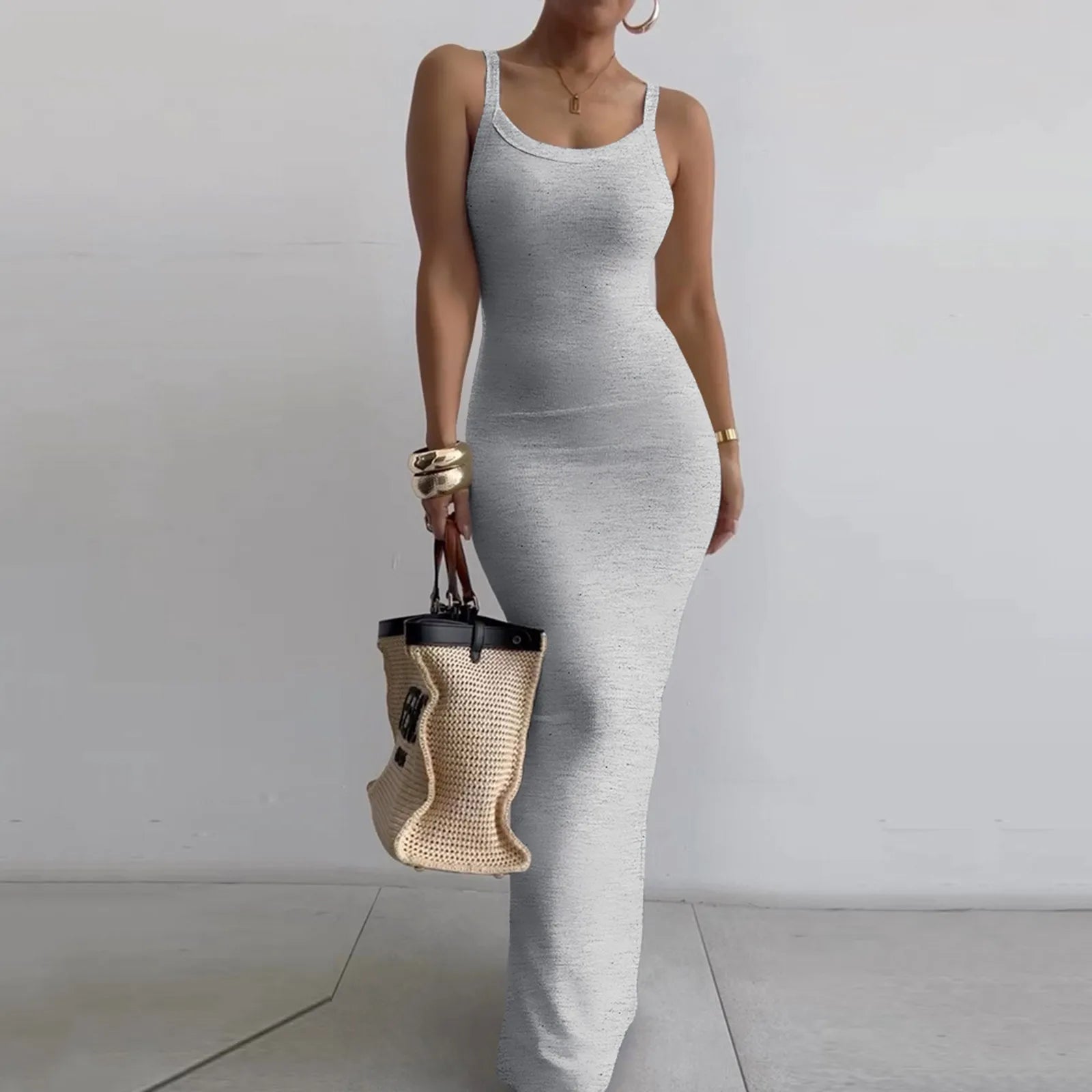 Women's Bodycon Maxi Dress Summer Sleeveless Long Dress For Beach Midi Dress Milanni Fashion Grey L CHINA