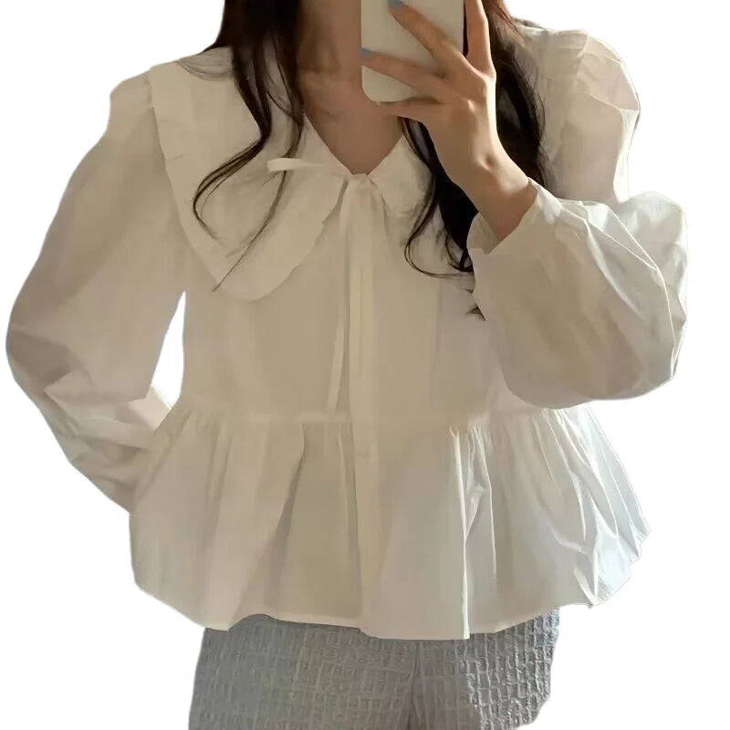 Ruffles Blouse Pan Collar Top Long Sleeve Elegant Blouse for Women Stylish Fashion Office Shirt Milanni Fashion