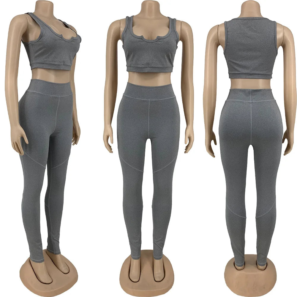 Vest Crop Top and Pants Set Gym Clothes Fitness Tracksuit Stylish Activewear for Women Workout Wear Milanni Fashion