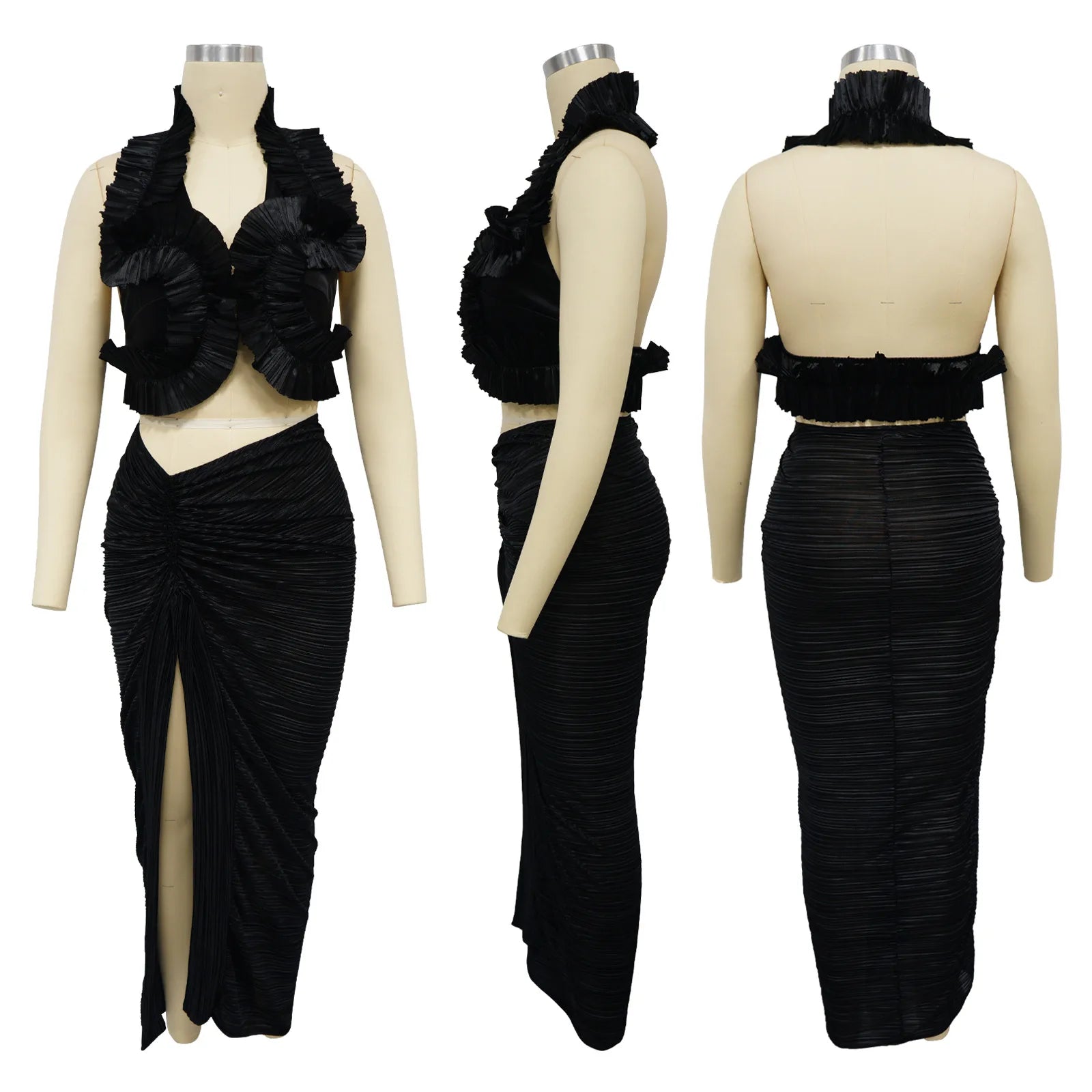 Pleated Ruffle Elegant Luxury Dress 2024 Beach Wear Sexy Club Outfit Two Piece Skirt Set  Milanni Fashion   