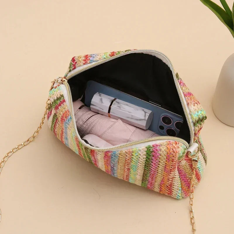 Rattan Knitting Women Straw Bag Beach Summer Chain Small Purse  Milanni Fashion   