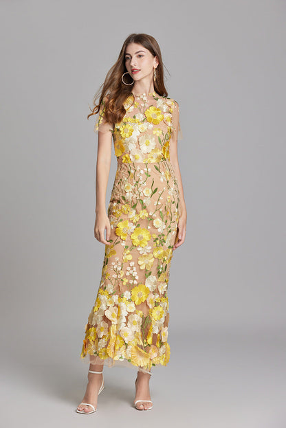 Verena | Women's Sheer Maxi Dress with Blumenstickerei